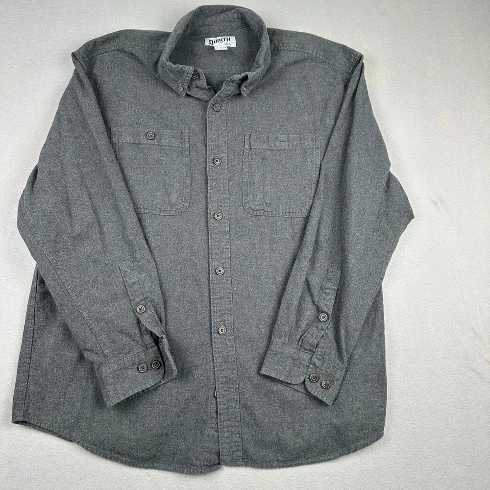 Duluth Trading Co Flannel Shirt Mens XL Gray Relaxed Fit Button Down 100% Cotton - Picture 2 of 11